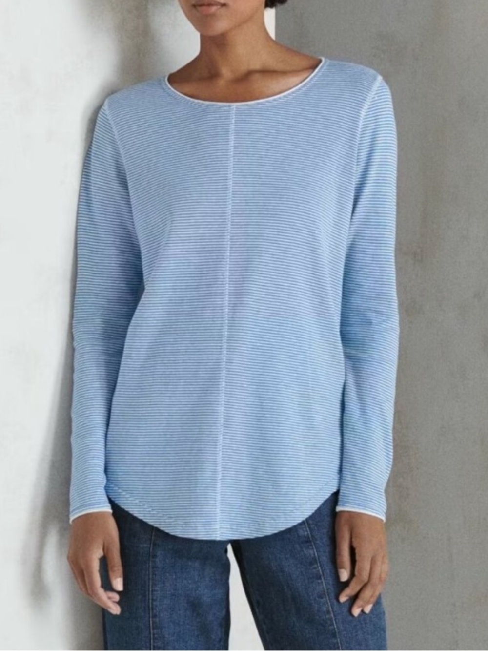 Poetry Fashion UK Blue Striped Hemp Organic Cotton Blend Top Size US 12